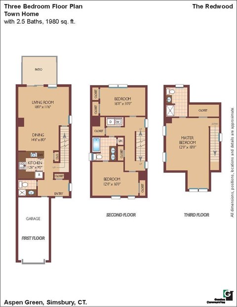Floor plan for 3 beds, 2.5 baths, 1986 sqft